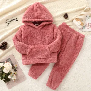 2-piece Toddler Girl Fuzzy Hoodie Sweatshirt and Pants Set