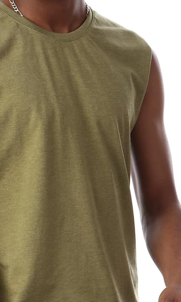 57336 Sleeveless Heather Light Olive Tank Top With Round Neck