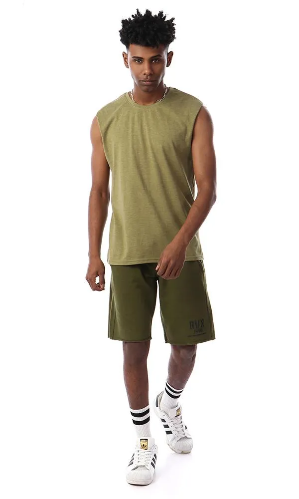 57336 Sleeveless Heather Light Olive Tank Top With Round Neck
