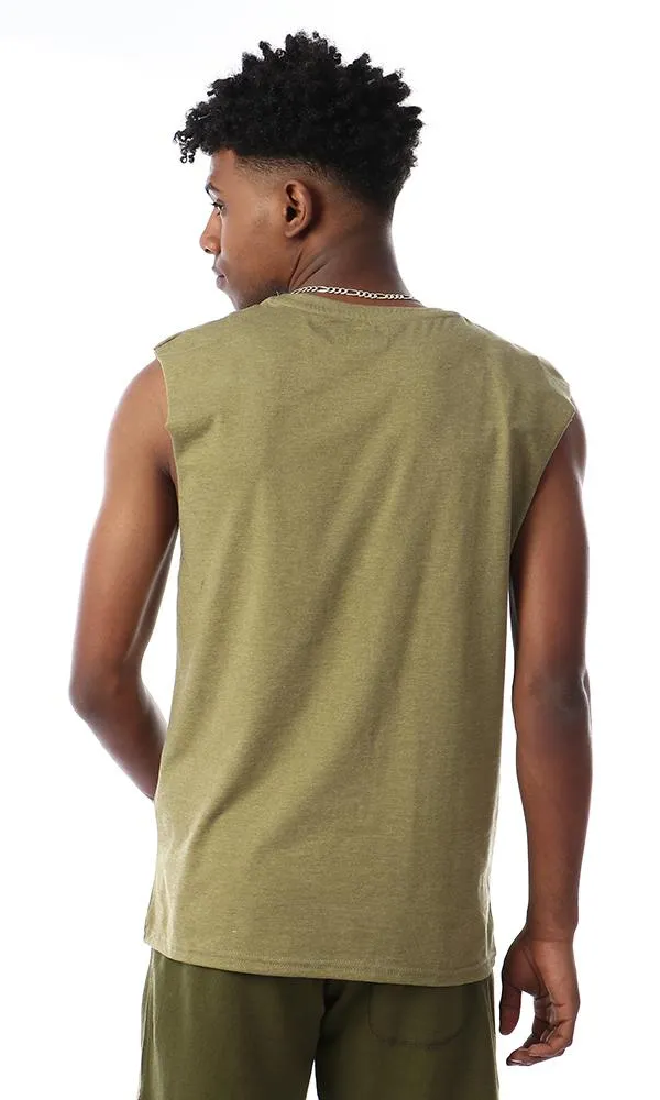 57336 Sleeveless Heather Light Olive Tank Top With Round Neck