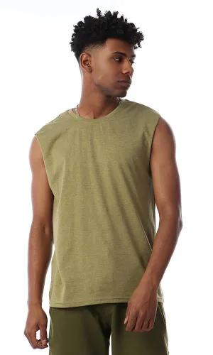 57336 Sleeveless Heather Light Olive Tank Top With Round Neck