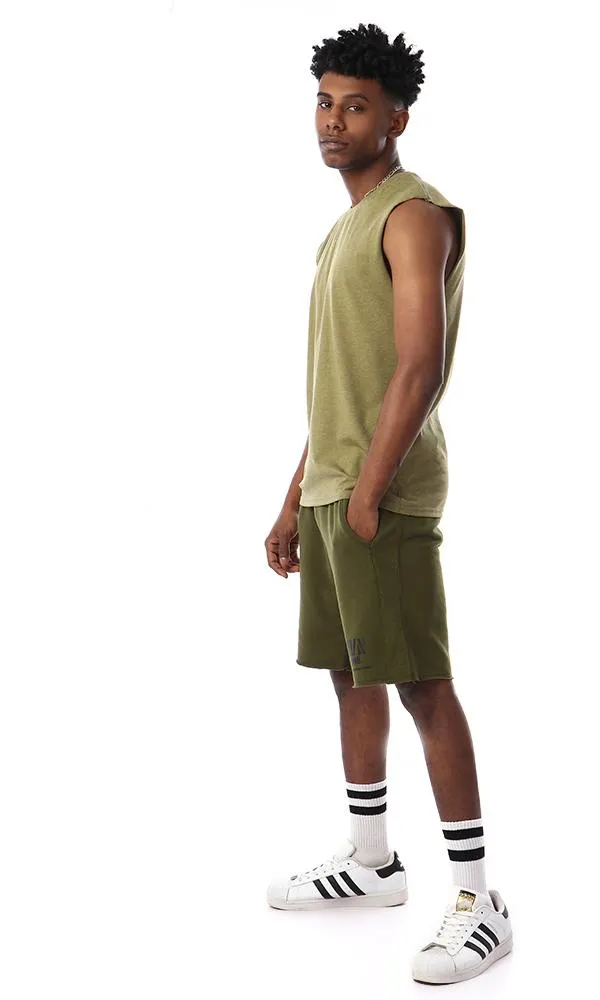 57336 Sleeveless Heather Light Olive Tank Top With Round Neck