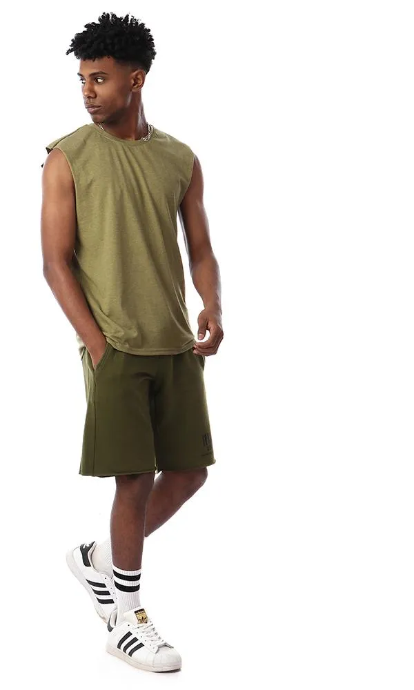 57336 Sleeveless Heather Light Olive Tank Top With Round Neck