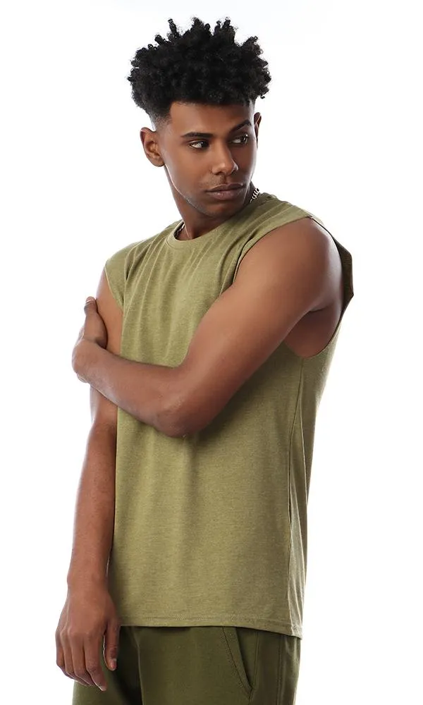 57336 Sleeveless Heather Light Olive Tank Top With Round Neck