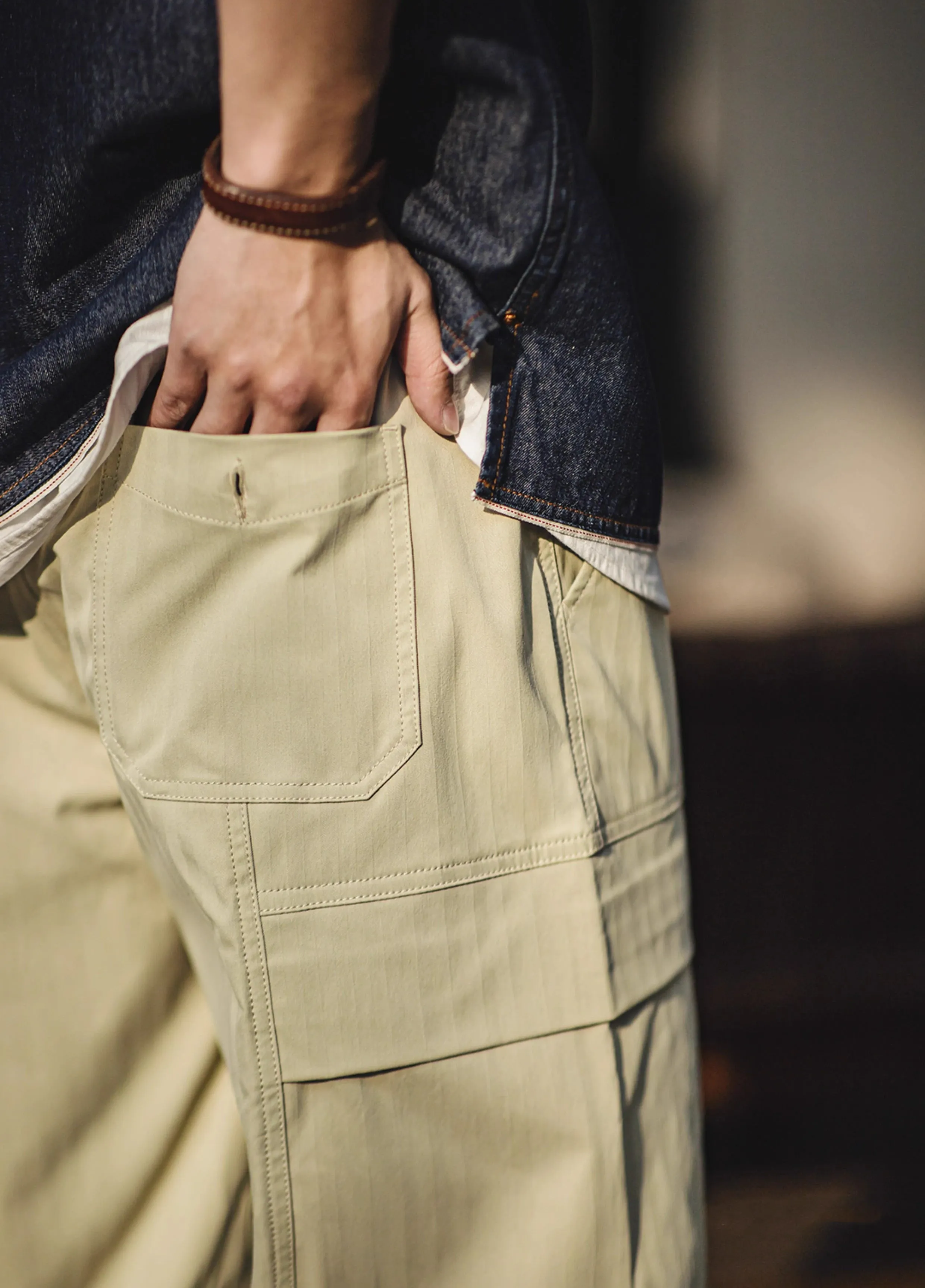 American Retro Multi-Pocket Herringbone Vibe Men's Trousers