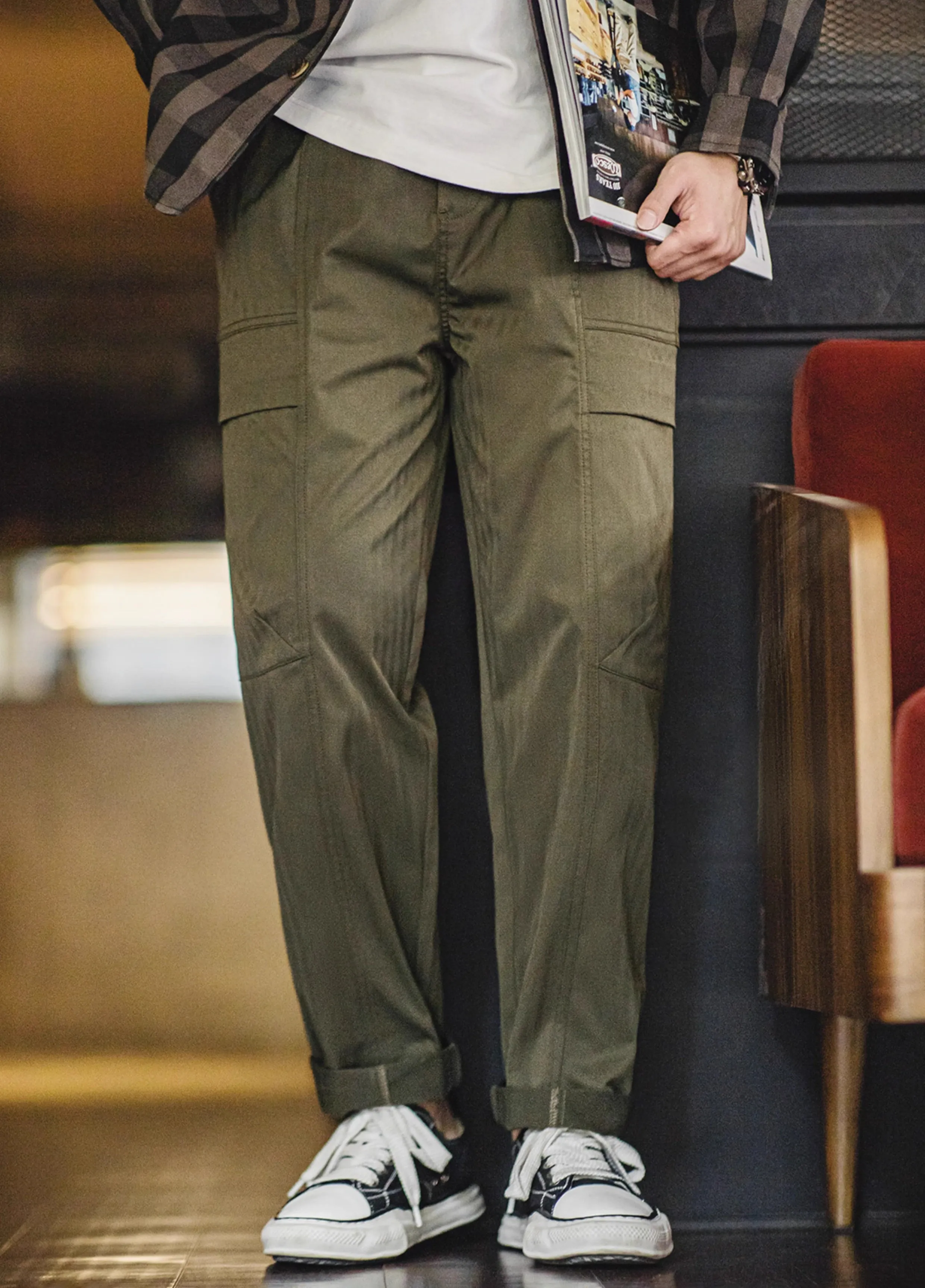 American Retro Multi-Pocket Herringbone Vibe Men's Trousers