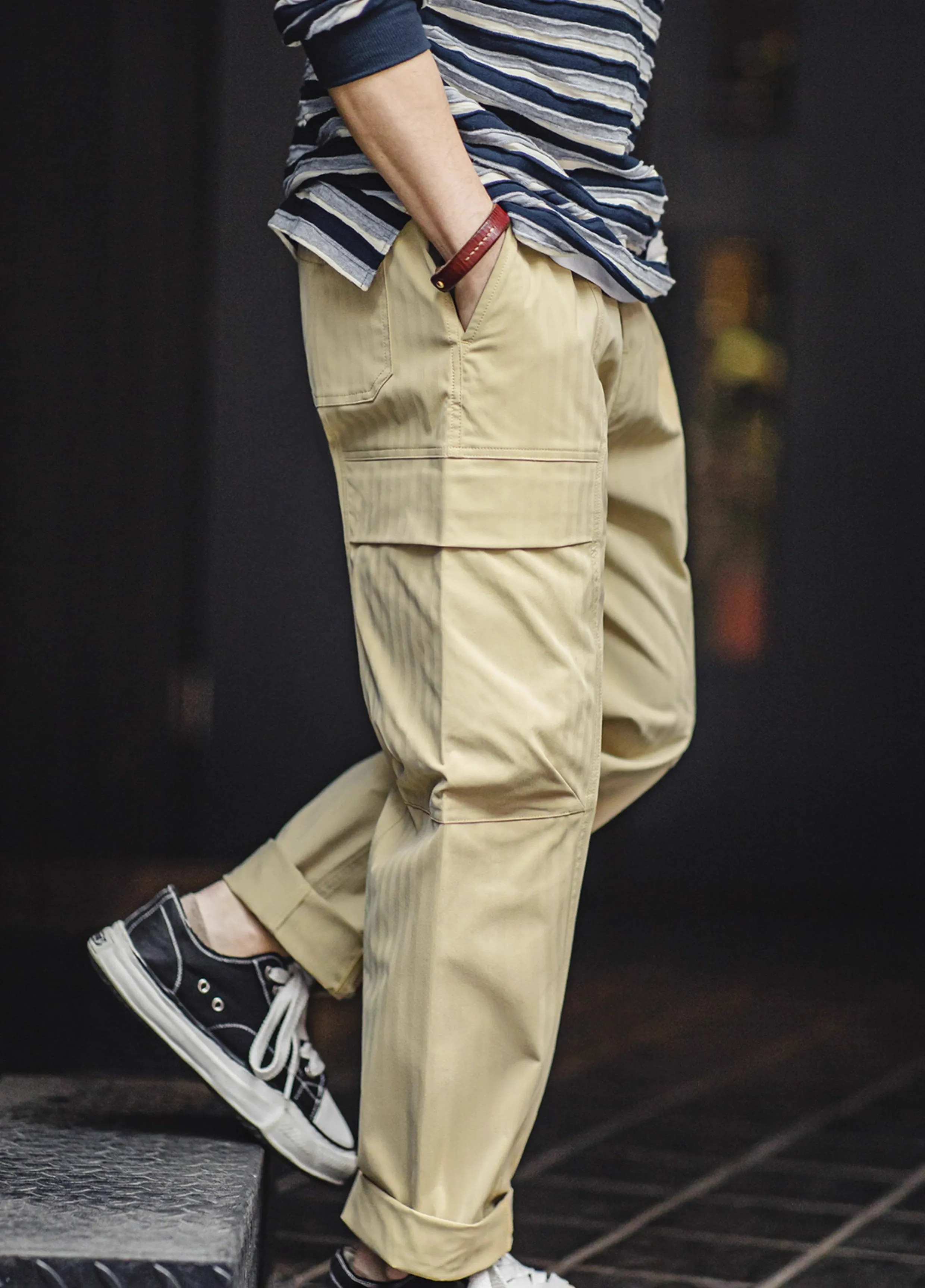 American Retro Multi-Pocket Herringbone Vibe Men's Trousers