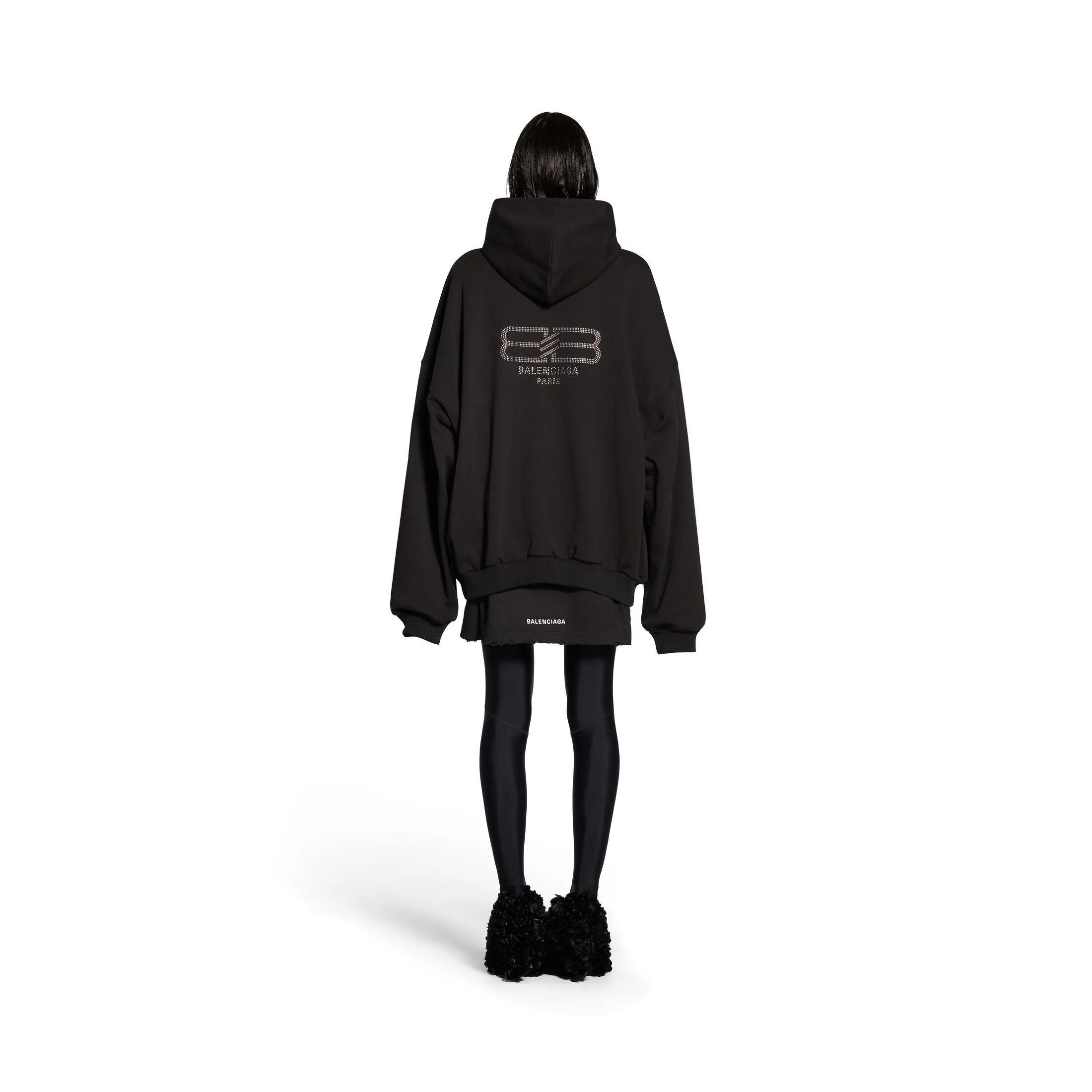 BB PARIS STRASS HOODIE LARGE FIT IN BLACK FADED