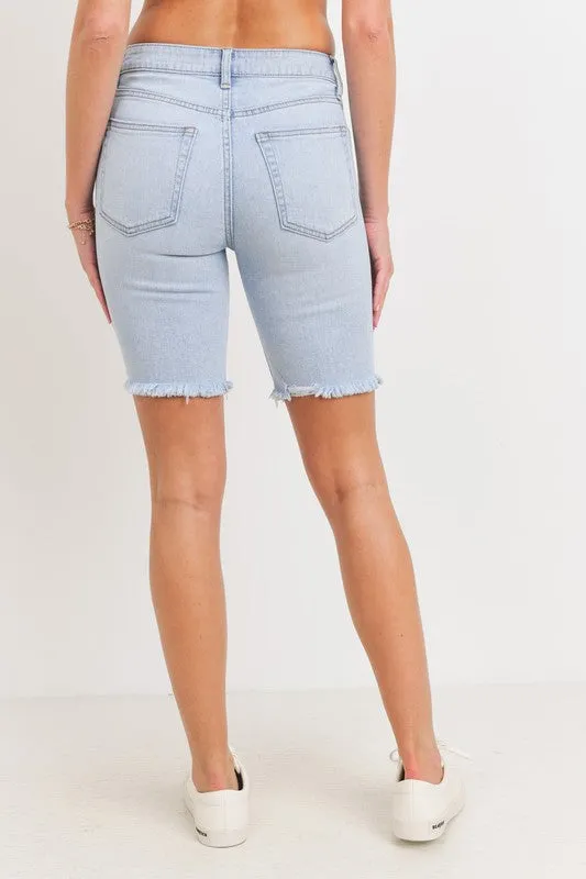 BIKER SHORTS WITH DESTROYED HEM