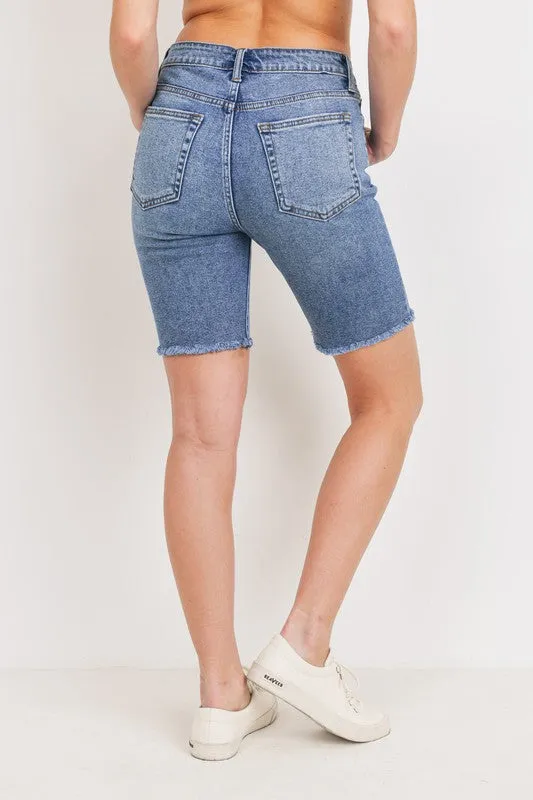 BIKER SHORTS WITH DESTROYED HEM