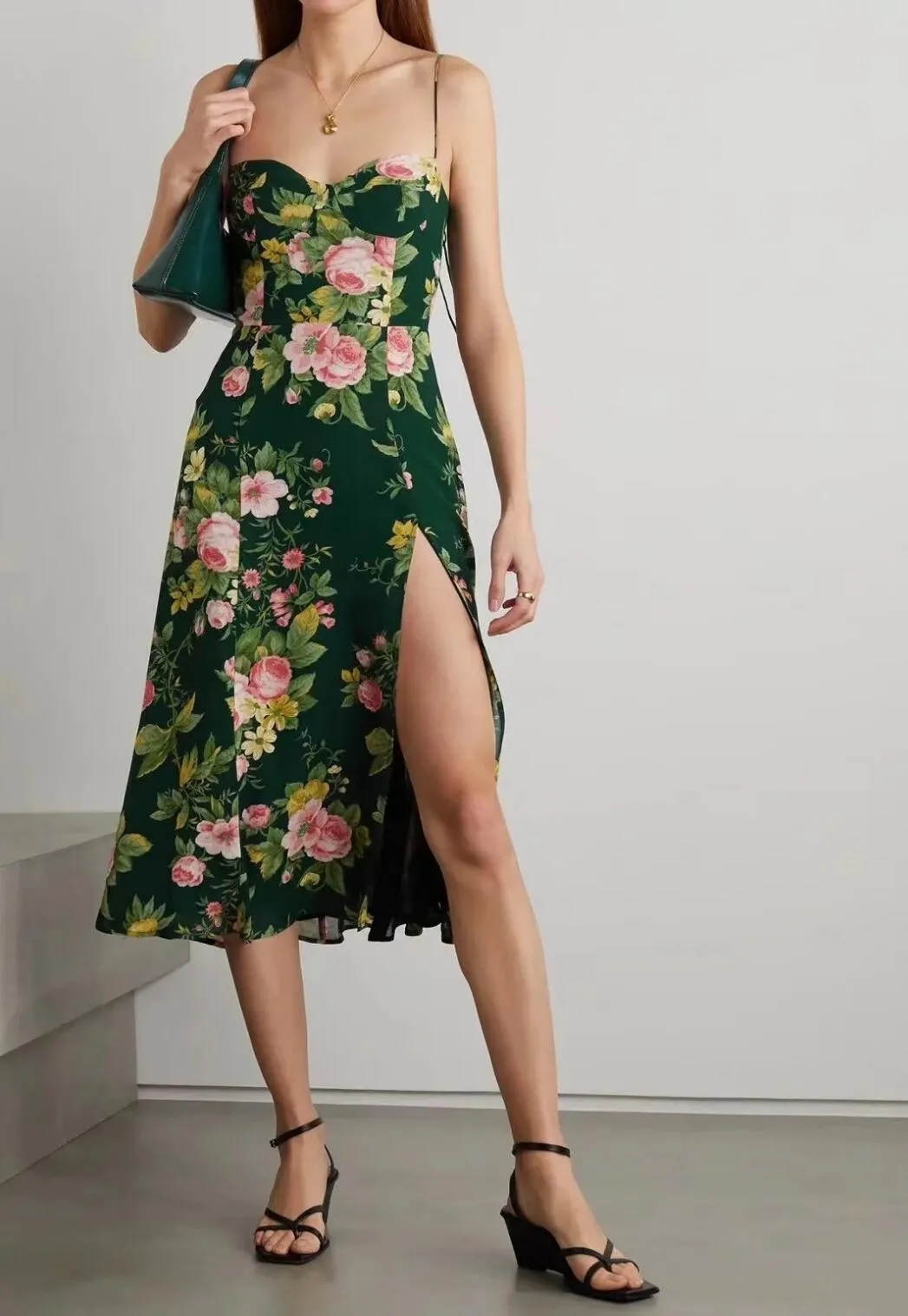 Boho Midi Dress, Strappy Sundress, Black Rose Garden