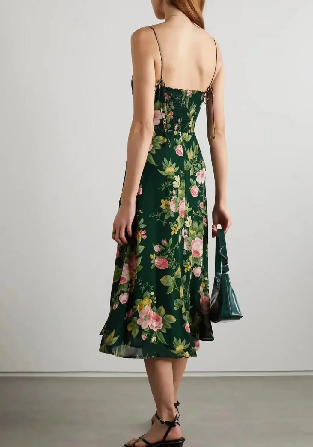 Boho Midi Dress, Strappy Sundress, Black Rose Garden