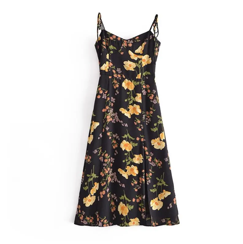 Boho Midi Dress, Strappy Sundress, Lady in Black