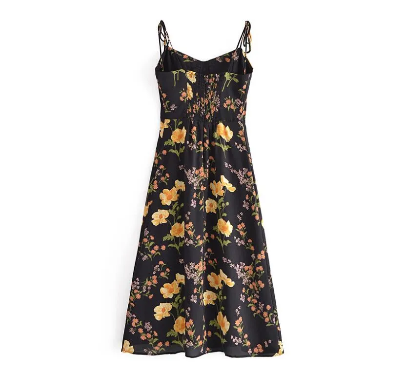 Boho Midi Dress, Strappy Sundress, Lady in Black