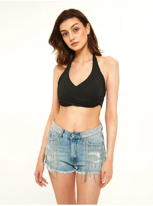 Broad-legged Tide Srill Chain Denim Shorts