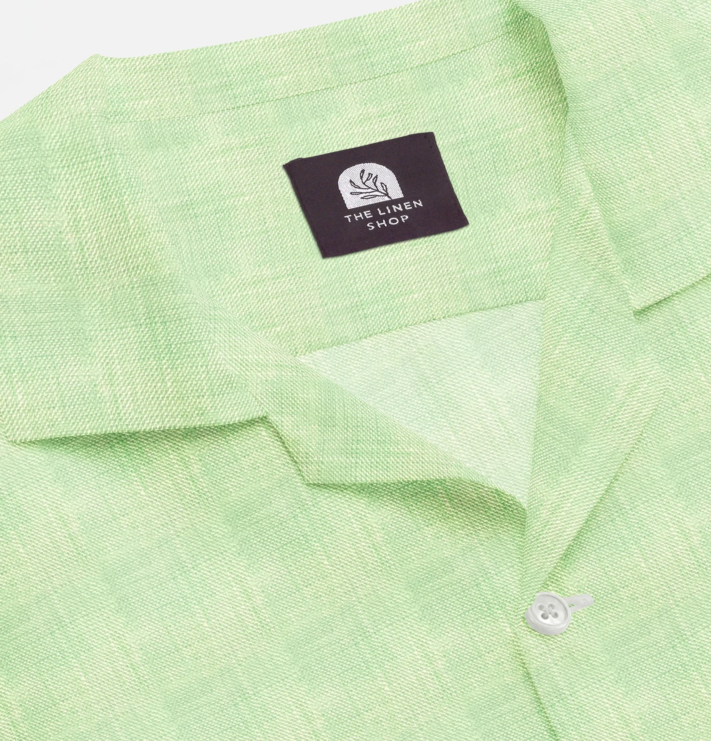 Camp Collar Linen Shirt in Mint Green
