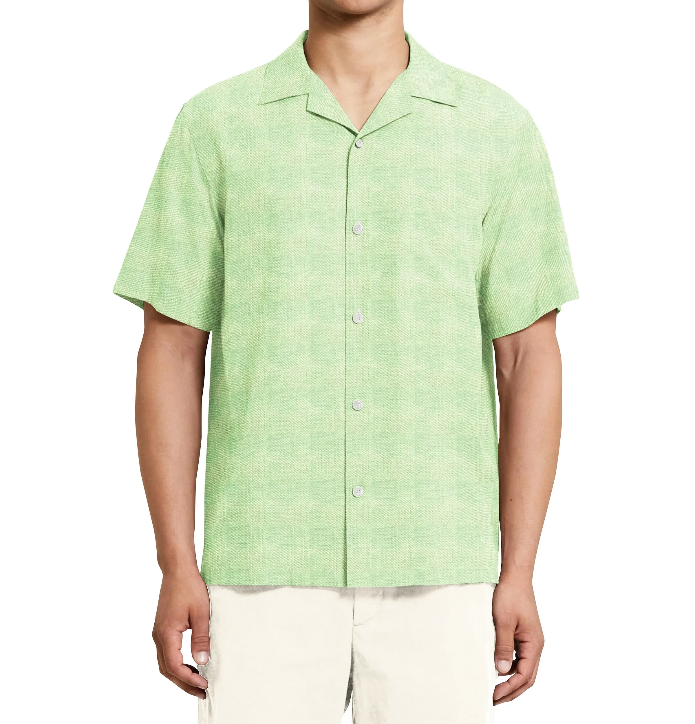 Camp Collar Linen Shirt in Mint Green