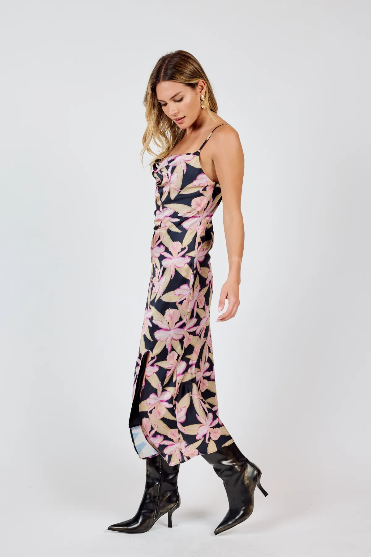 Candlelight Cowl Neck Midi Dress