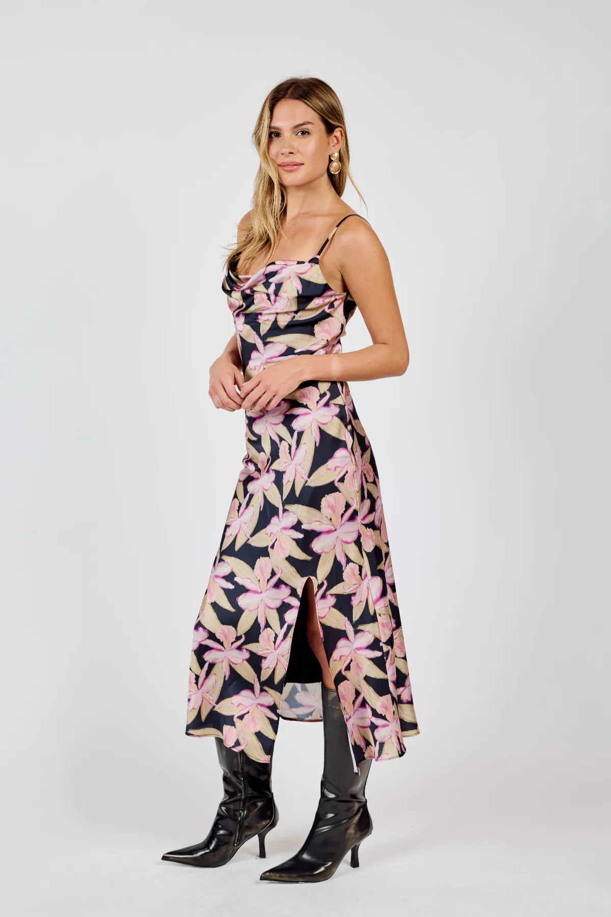 Candlelight Cowl Neck Midi Dress