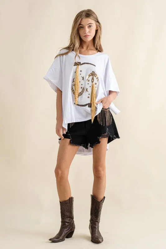 Carolina Girl Frayed Rhinestone Denim Shorts