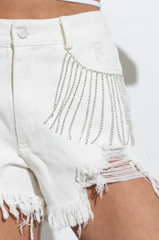 Carolina Girl Frayed Rhinestone Denim Shorts