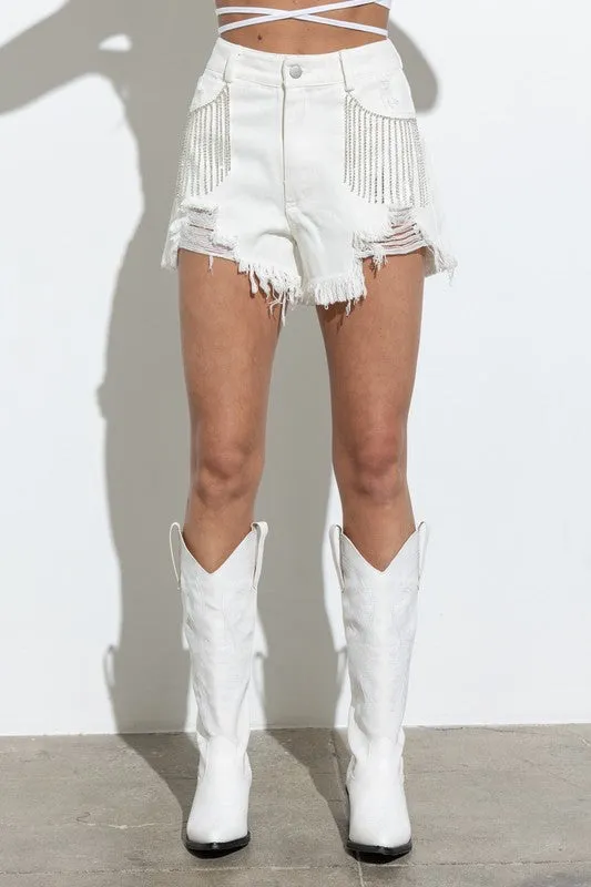 Carolina Girl Frayed Rhinestone Denim Shorts