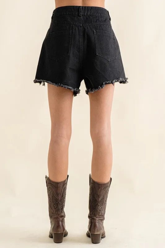 Carolina Girl Frayed Rhinestone Denim Shorts