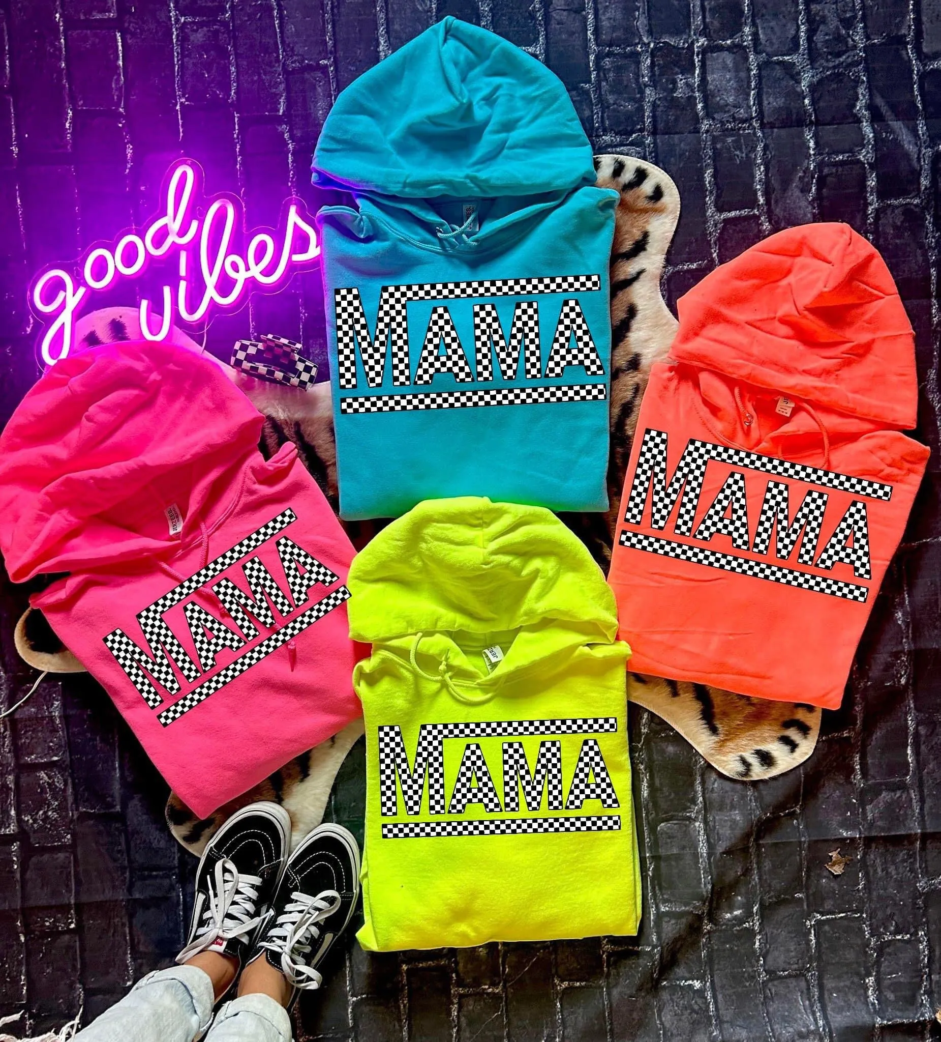 Checkered Mama Crew/ Hoodie