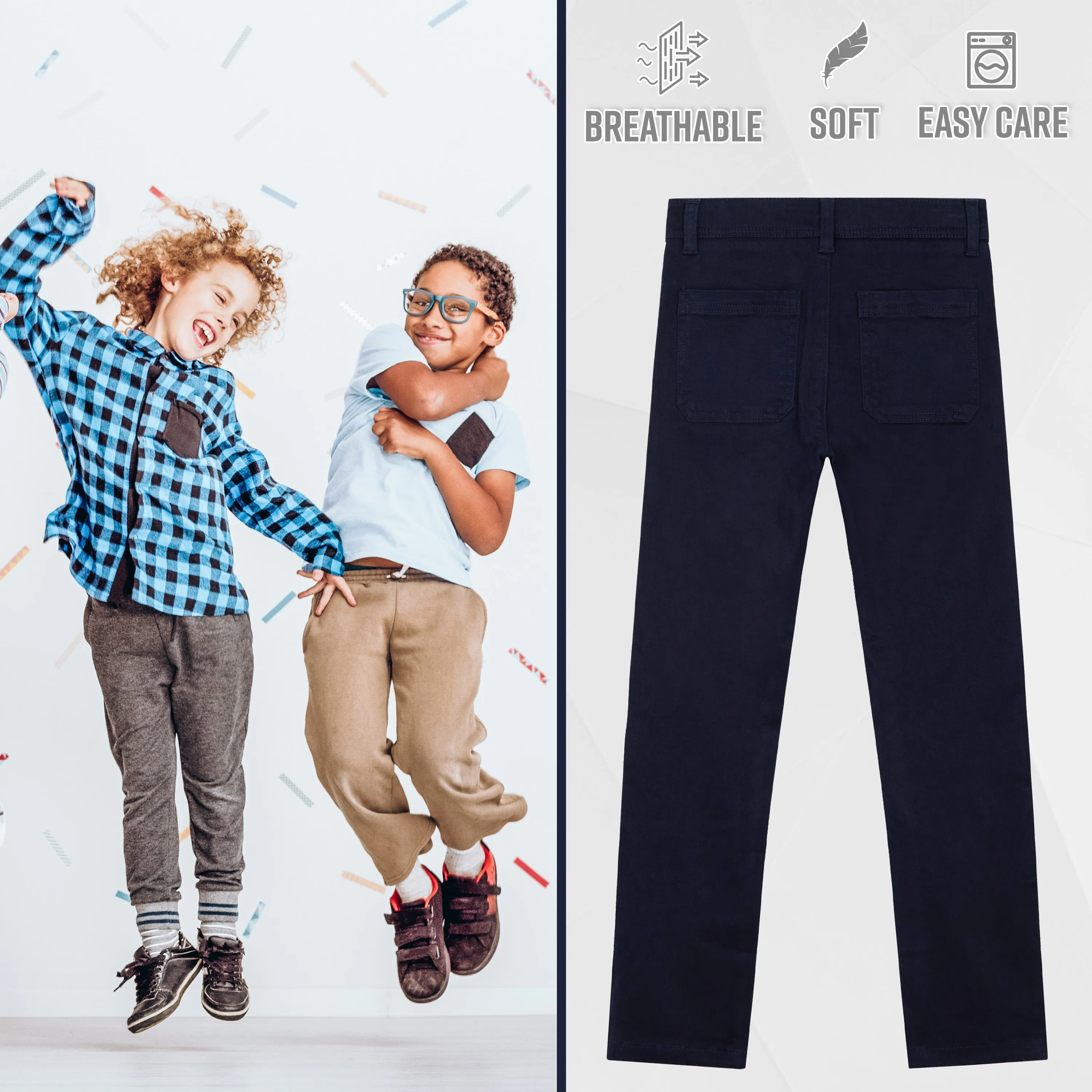 CityComfort Boys Chino Trousers with Front and Back Pockets, Adjustable Waist