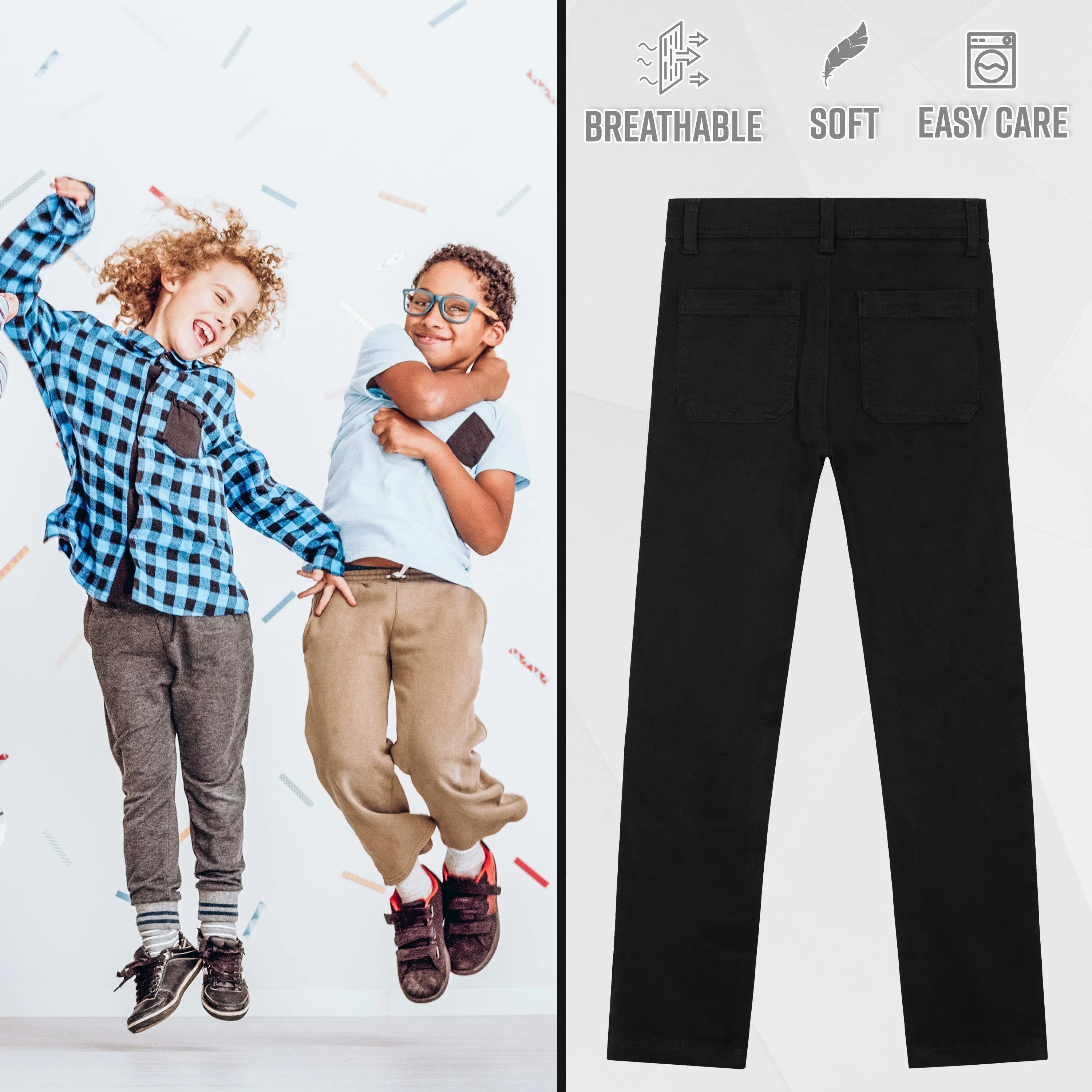 CityComfort Boys Chino Trousers with Front and Back Pockets, Adjustable Waist