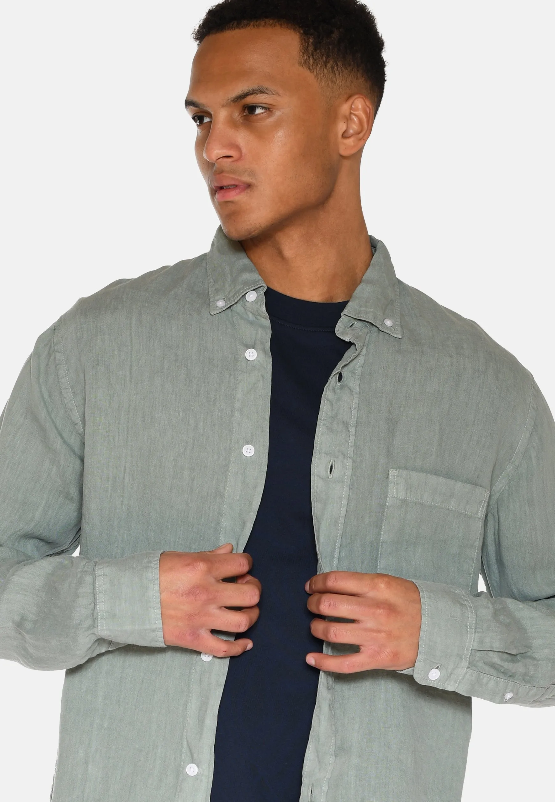 Colt long sleeved reg linen shirt 4115 - Gray Mist