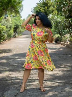 Dahlia A Line Cotton Printed Dress