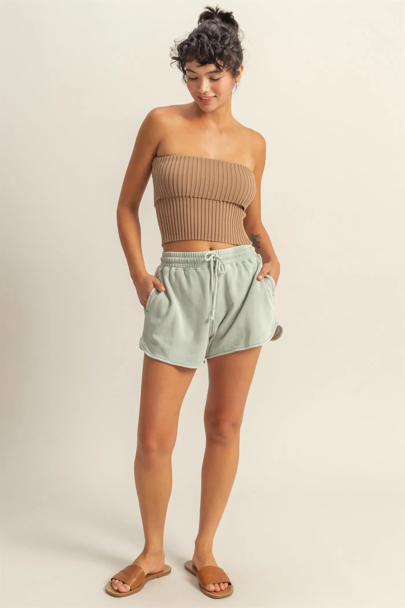 DZ25A690-Drawstring Waist Casual Dolphin Shorts
