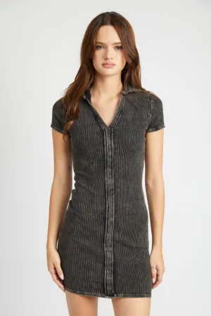 EXPOSED SEAM COLLARED MINI DRESS