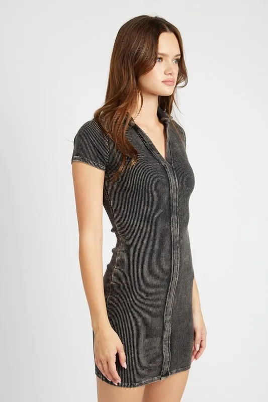 EXPOSED SEAM COLLARED MINI DRESS