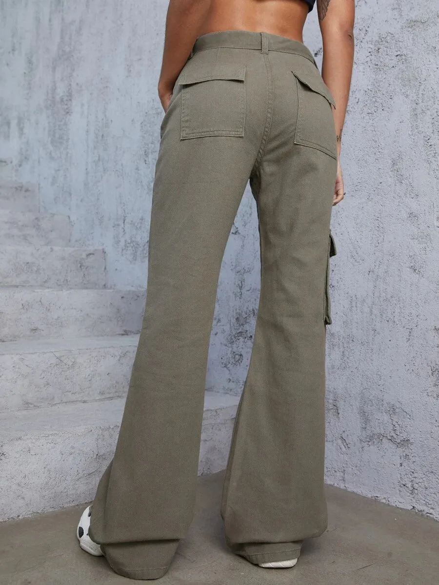 Flap Pocket Trendy Wide Leg Jeans