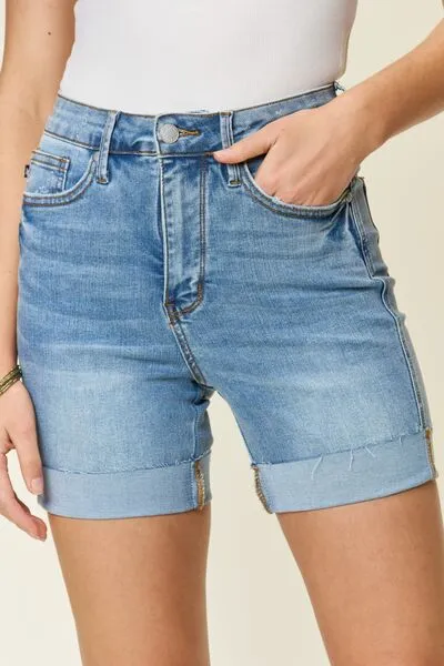 Full Size Tummy Control High Waist Denim Shorts (Medium)