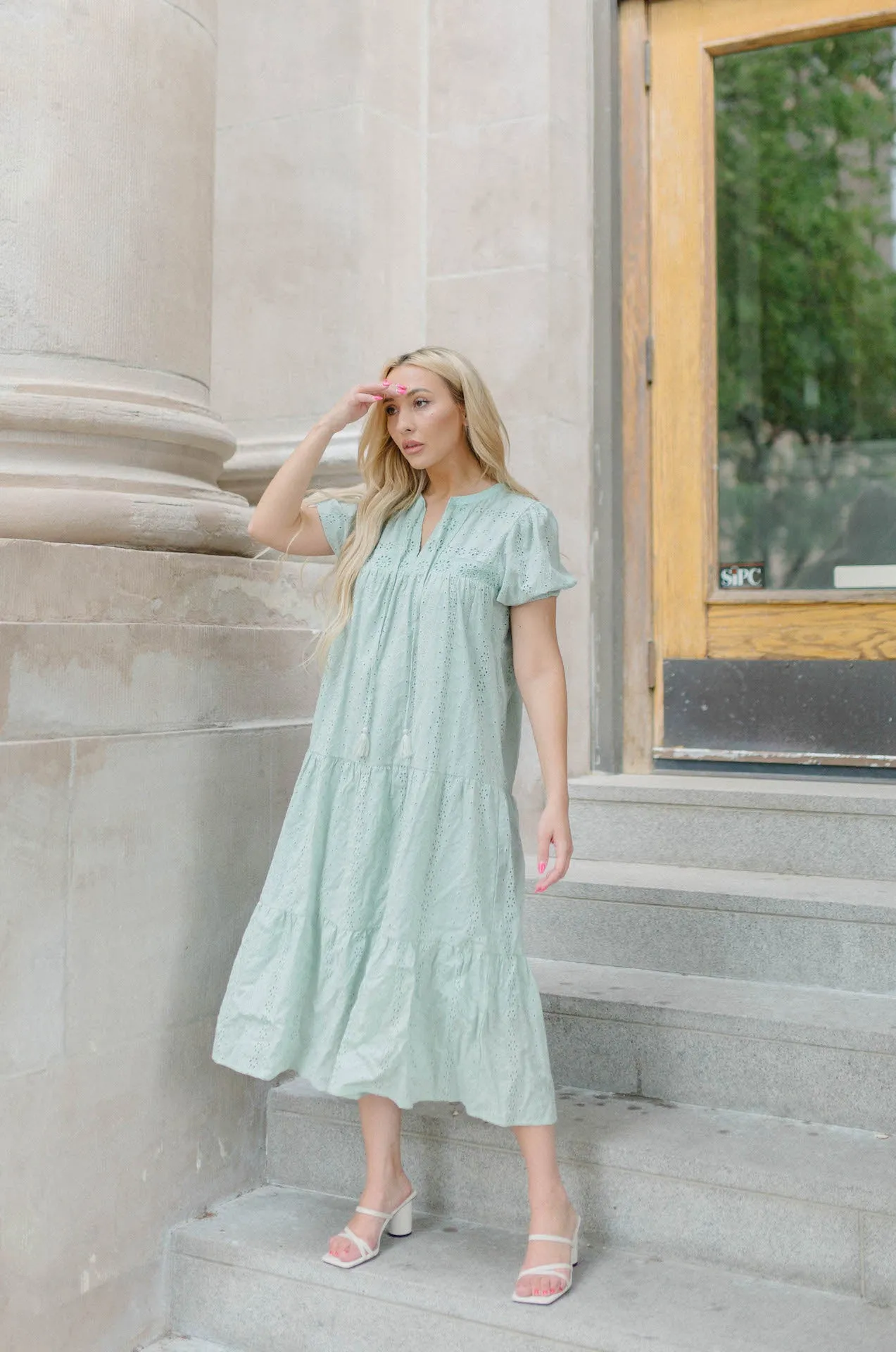 Gineva Eyelet Midi Dress - Seafoam Mint