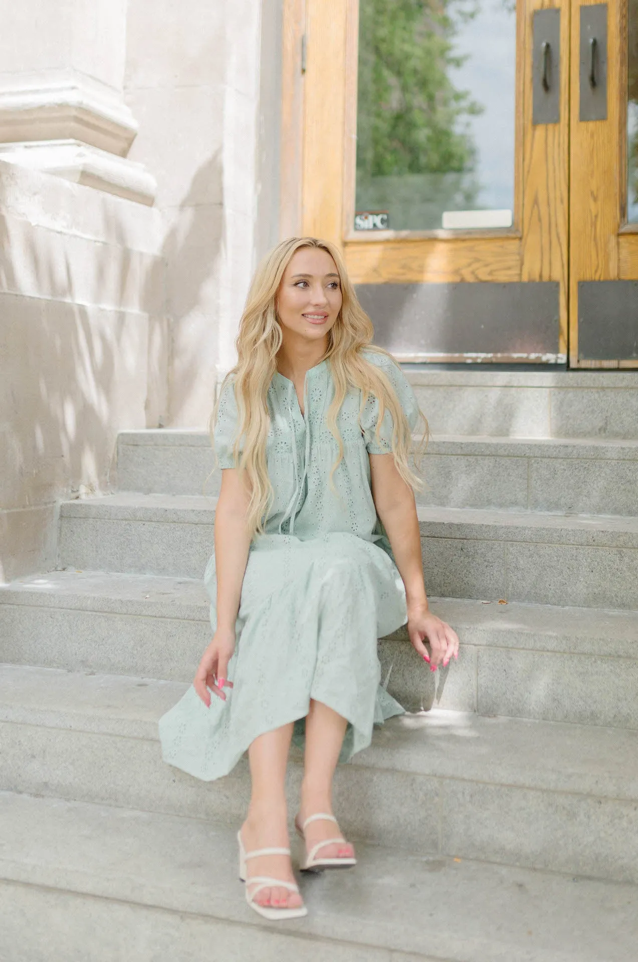 Gineva Eyelet Midi Dress - Seafoam Mint