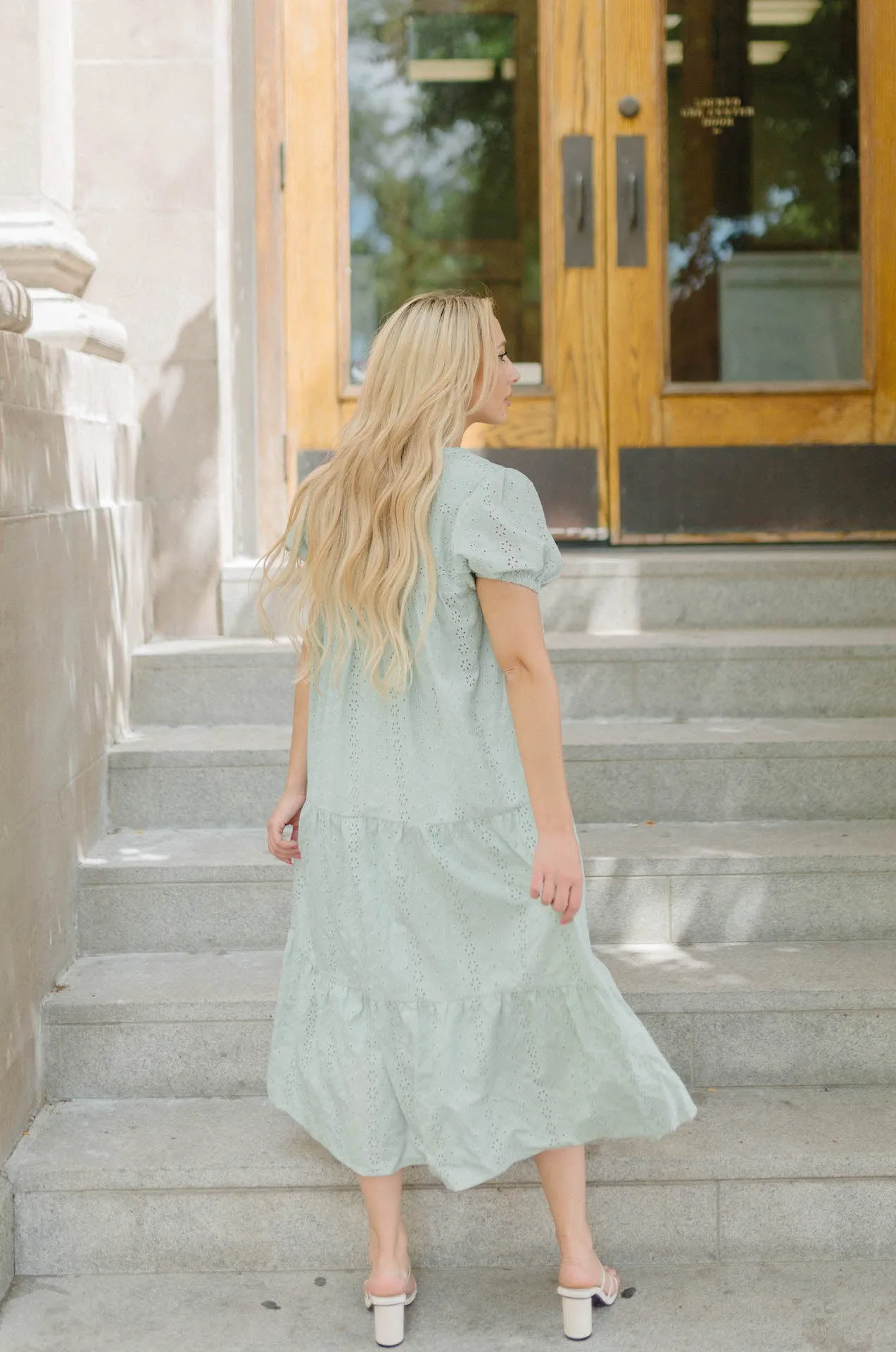 Gineva Eyelet Midi Dress - Seafoam Mint