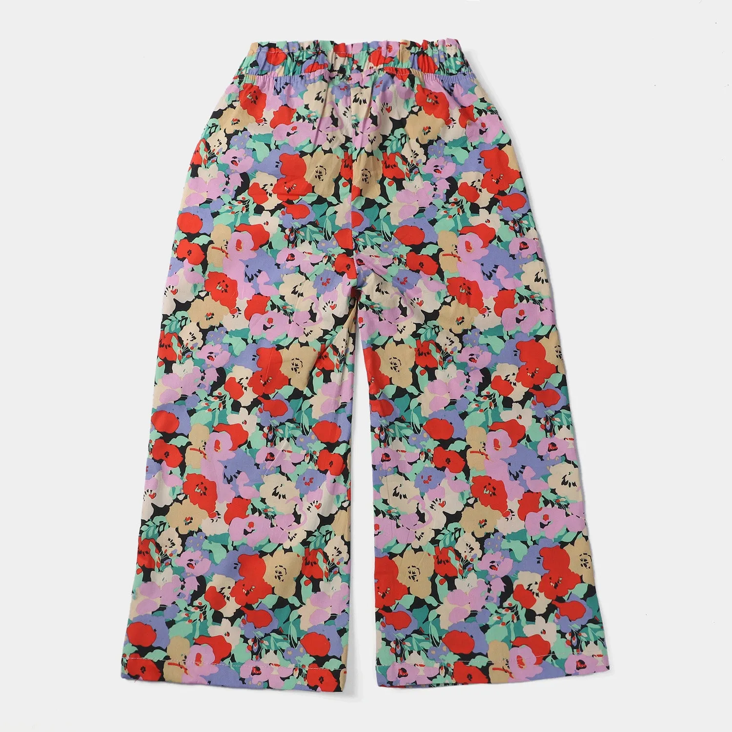 Girls Cotton Pant Floral-Light Pink