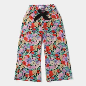 Girls Cotton Pant Floral-Light Pink