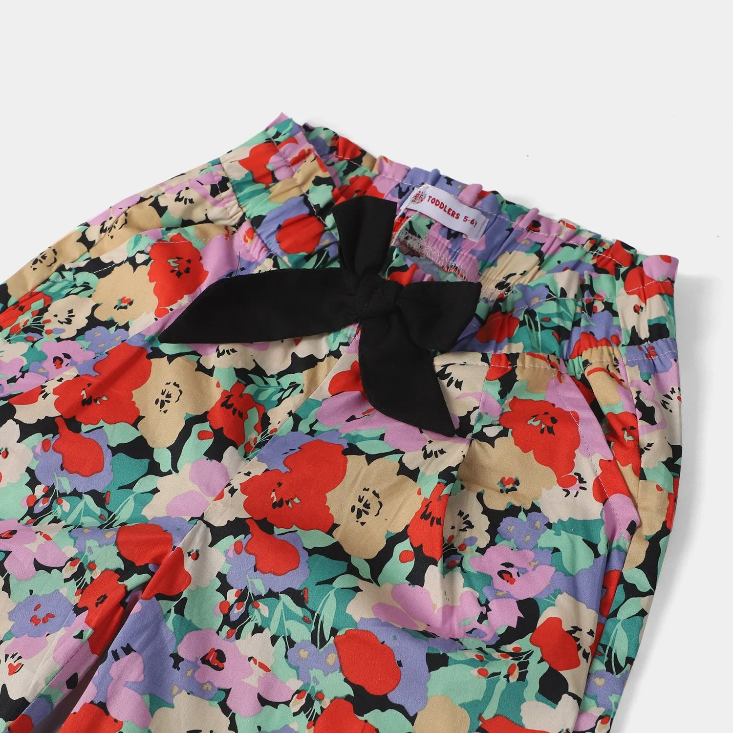 Girls Cotton Pant Floral-Light Pink