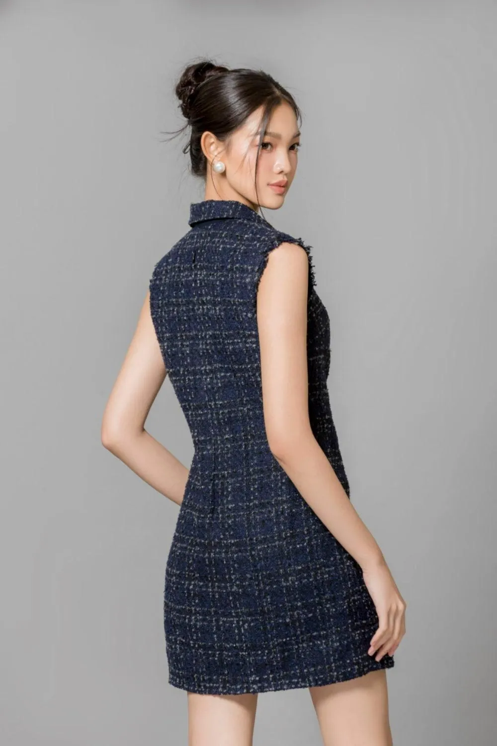 Goldie A-line Sleeveless Tweed Mini Dress