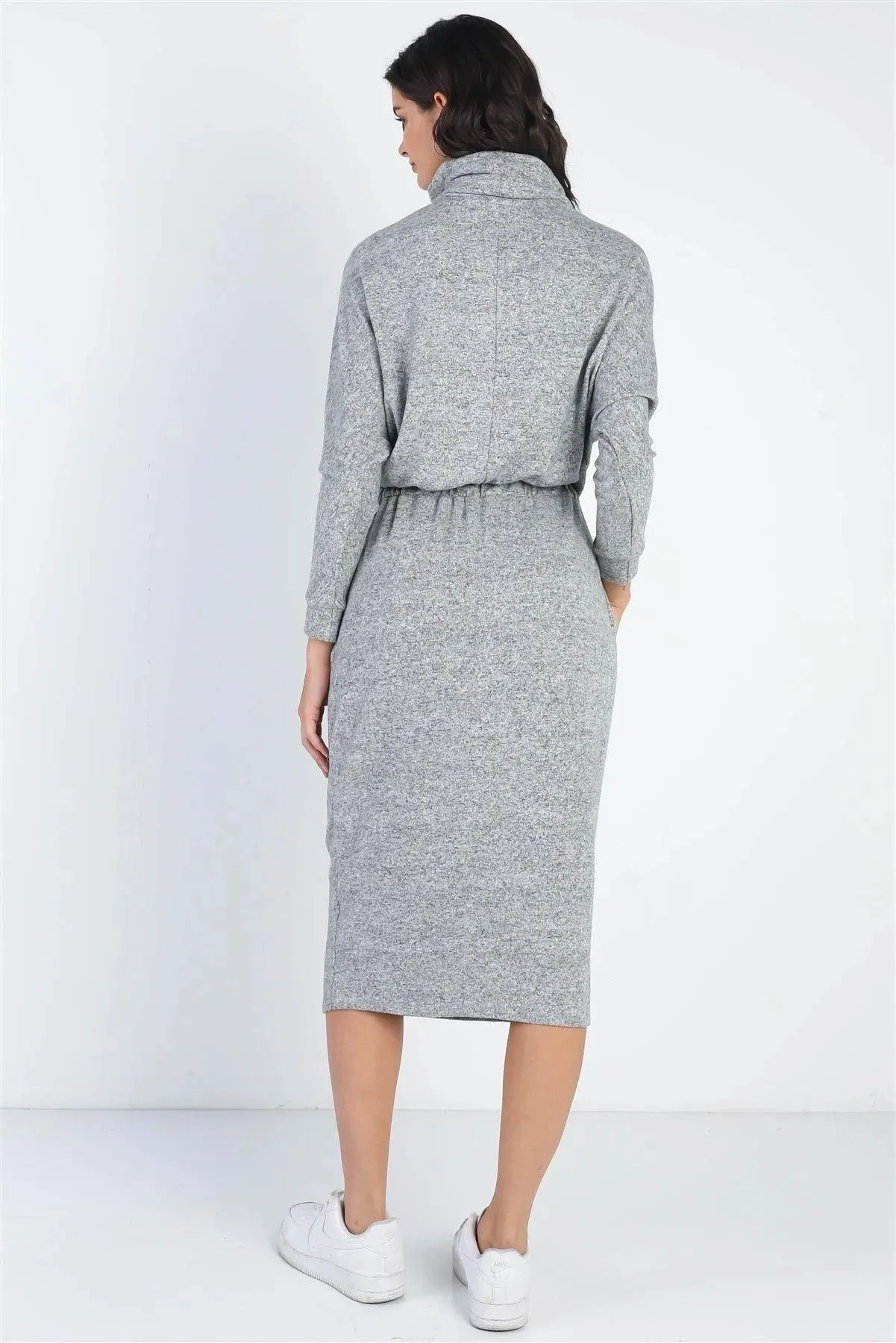 Heather Grey Turtle Neck Long Sleeve Midi Dress