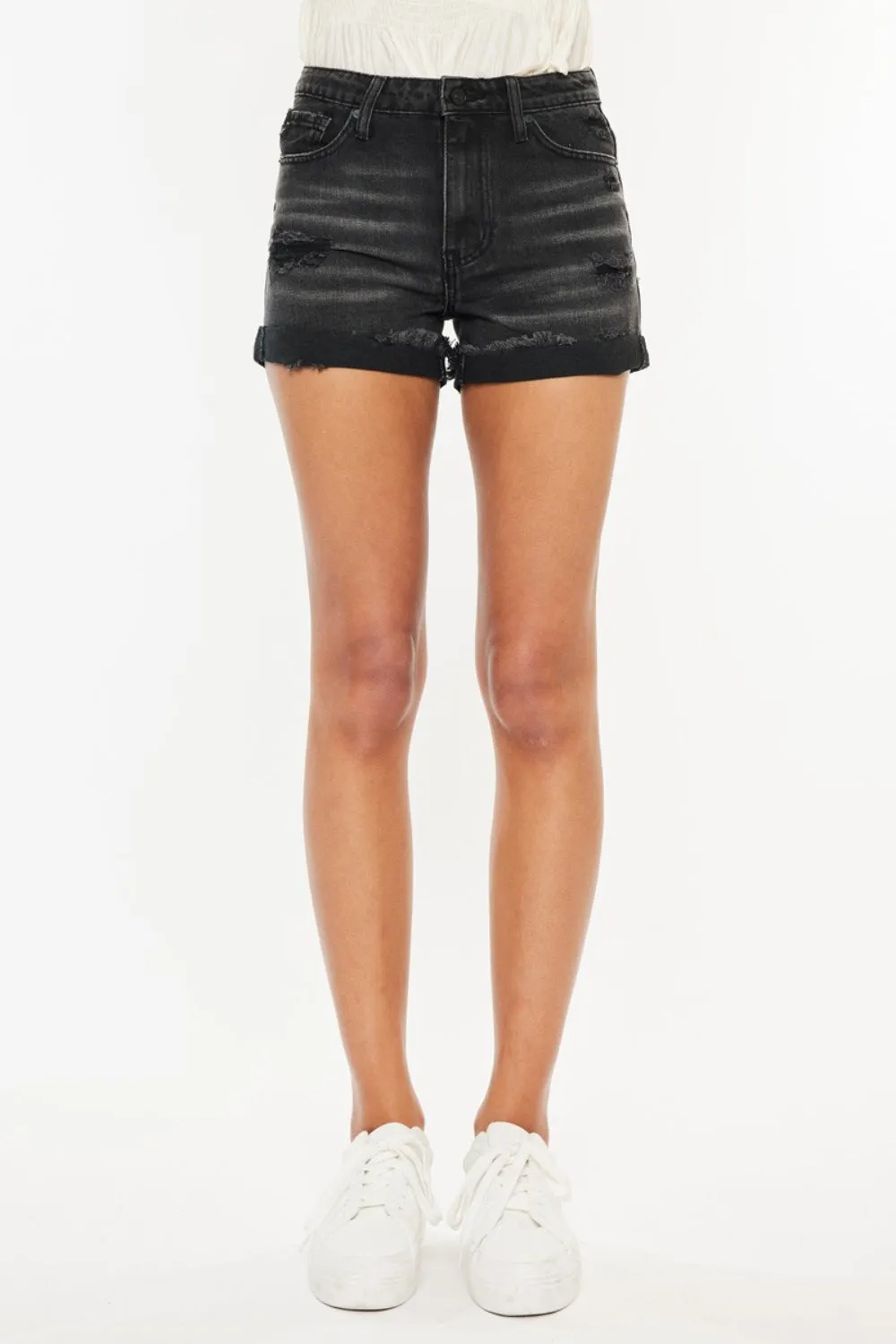 High Waist Distressed Denim Shorts