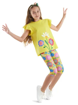 çiçekli kiz çocuk t-shirt tayt takim