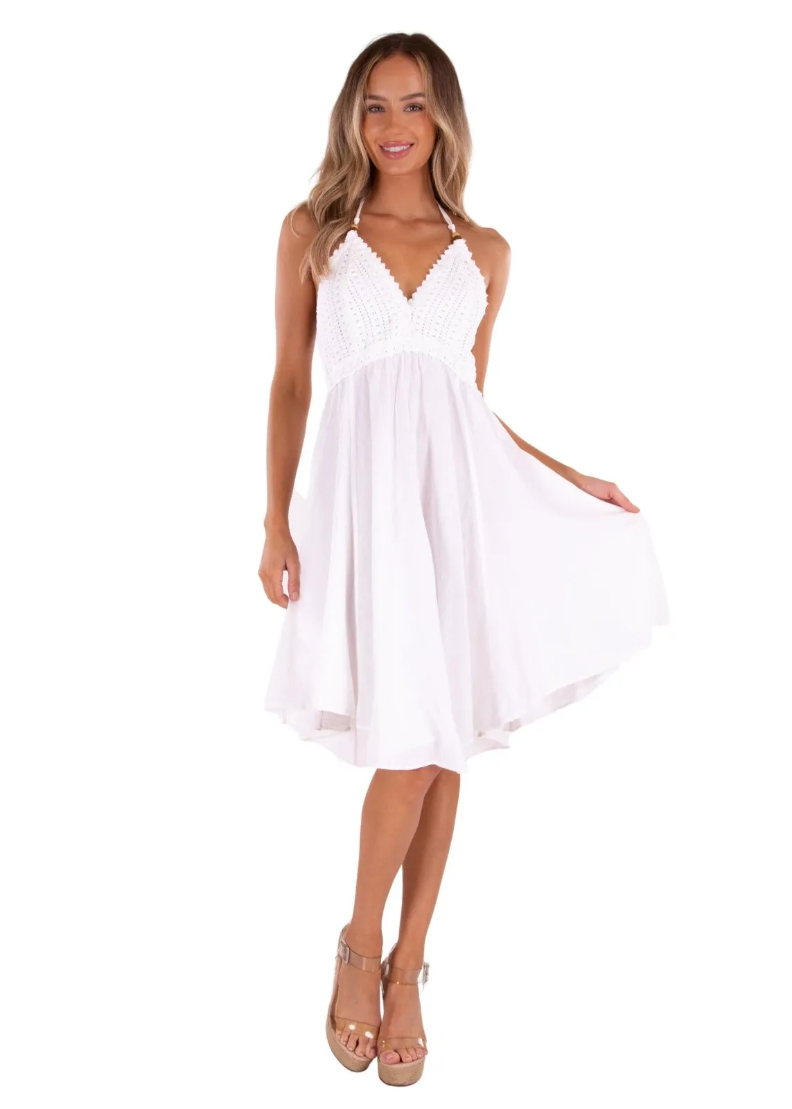 'Jess' White Midi Cotton Dress