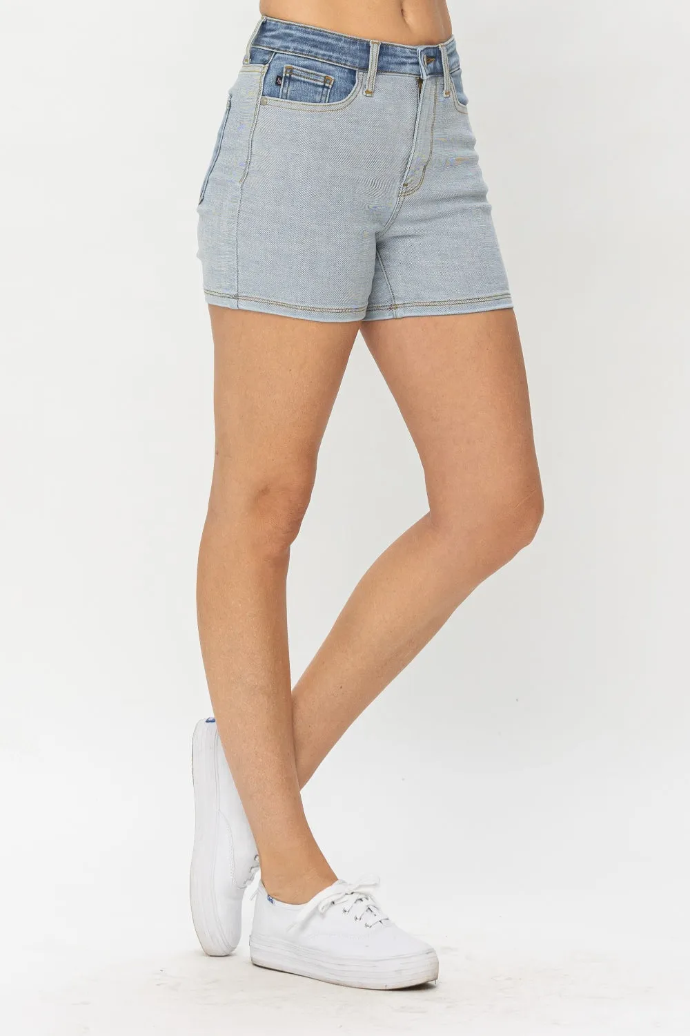 Judy Blue Color Block Denim Shorts - Full Size