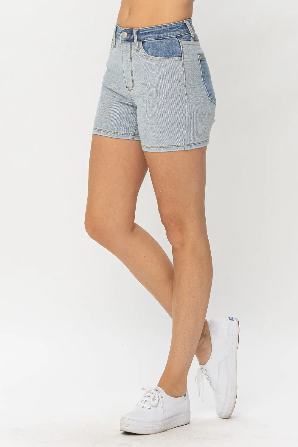Judy Blue Color Block Denim Shorts - Full Size